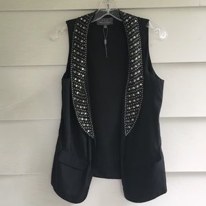 Studded/Rhinestoned Black Silk Vest